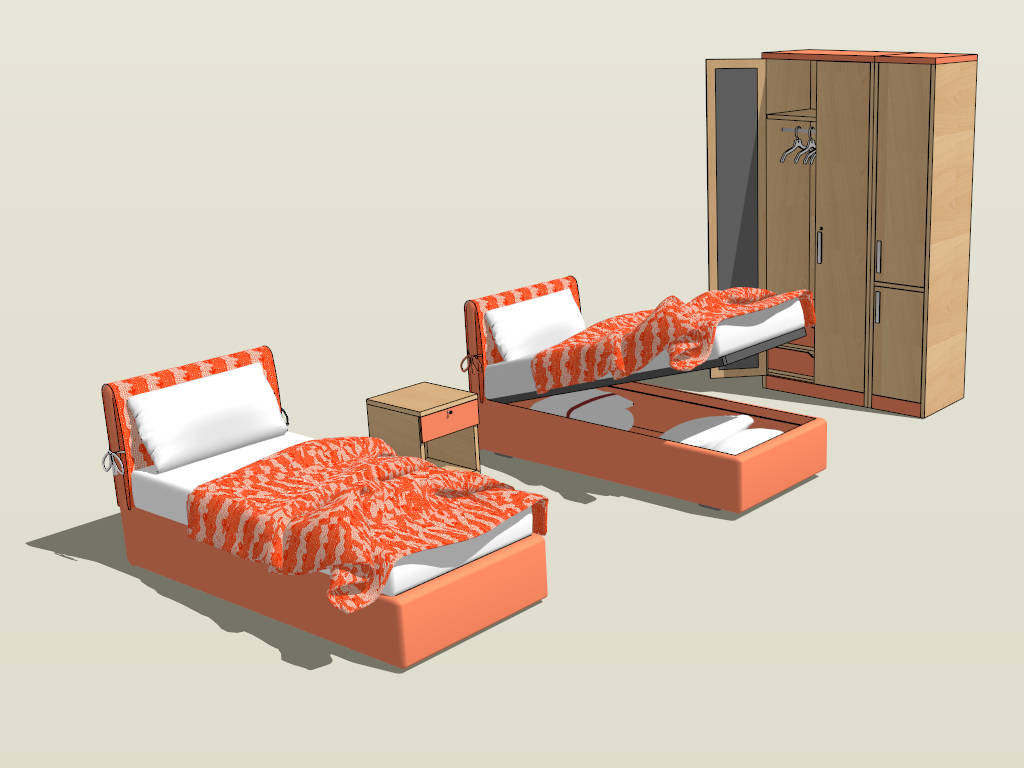 Lift-Up Storage Bed and Wardrobe sketchup model preview - SketchupBox