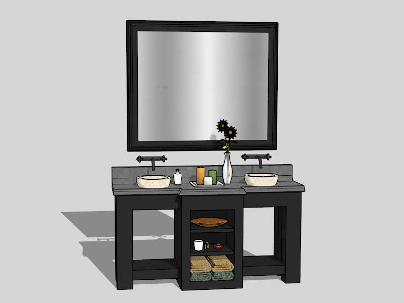 Black Double Sink Bathroom Vanity sketchup model preview - SketchupBox