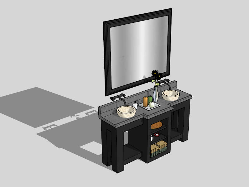 Black Double Sink Bathroom Vanity sketchup model preview - SketchupBox