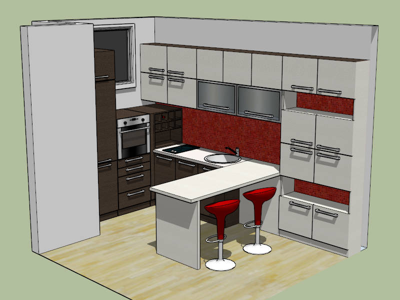 Small Kitchen with Breakfast Bar sketchup model preview - SketchupBox