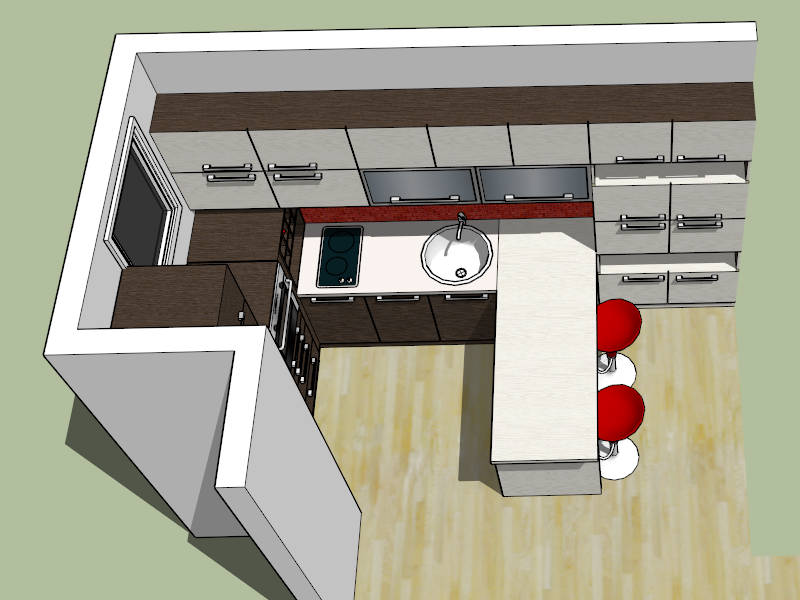 Small Kitchen with Breakfast Bar sketchup model preview - SketchupBox