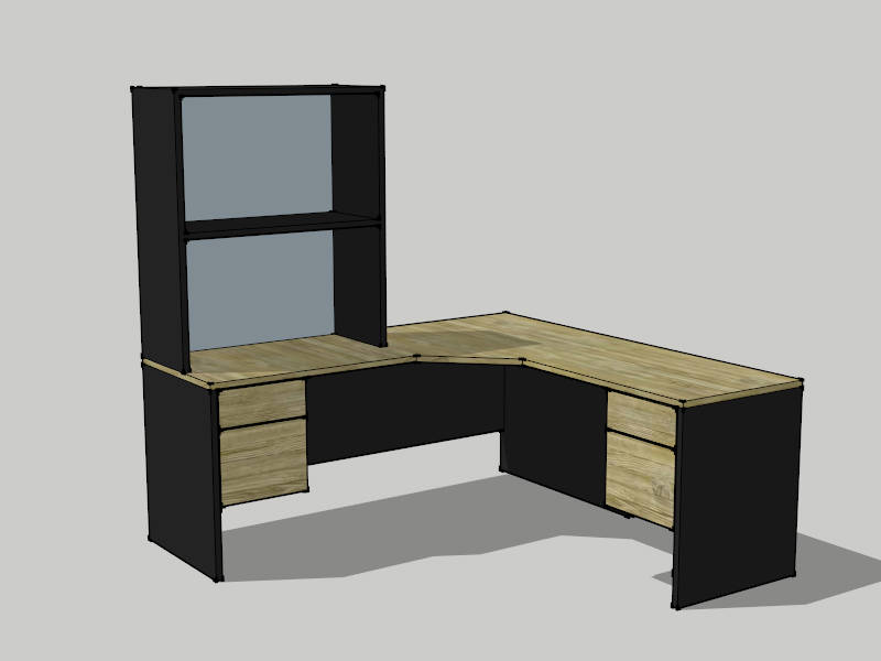 L-shaped Desk with Hutch and Drawers sketchup model preview - SketchupBox