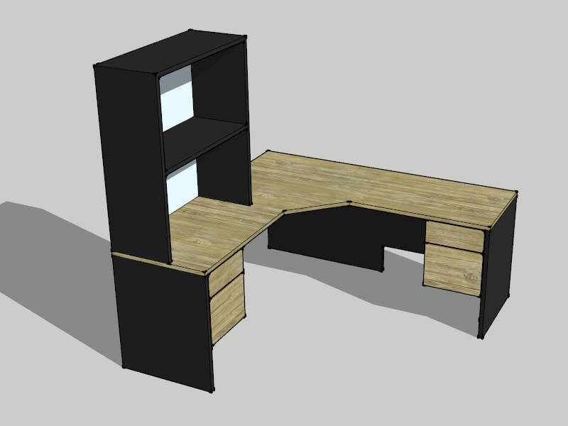 L-shaped Desk with Hutch and Drawers sketchup model preview - SketchupBox