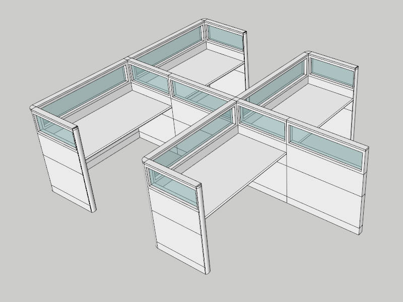 4 Person Cubicle Workstation sketchup model preview - SketchupBox