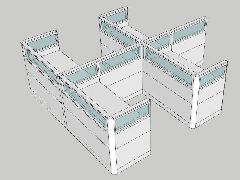 4 Person Cubicle Workstation sketchup model preview - SketchupBox