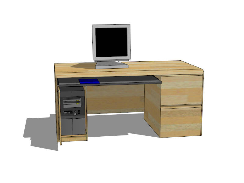 Desk with Computer sketchup model preview - SketchupBox