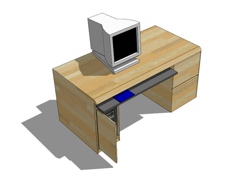 Desk with Computer sketchup model preview - SketchupBox