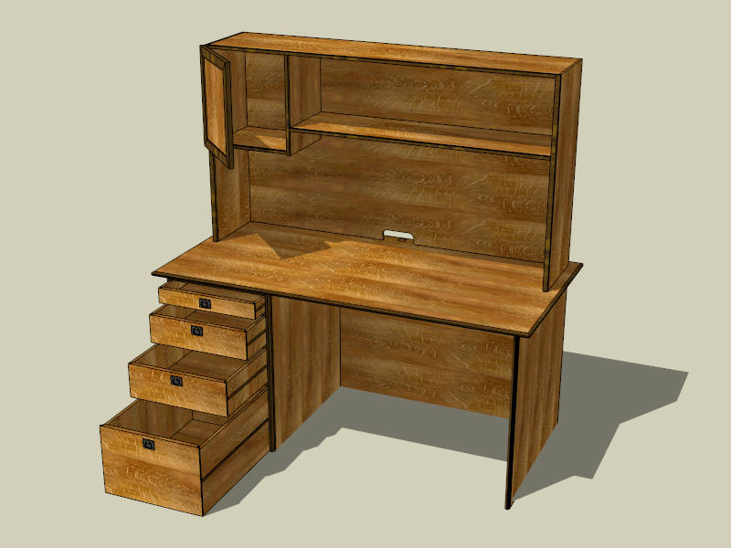 Wood Computer Desk with Hutch sketchup model preview - SketchupBox