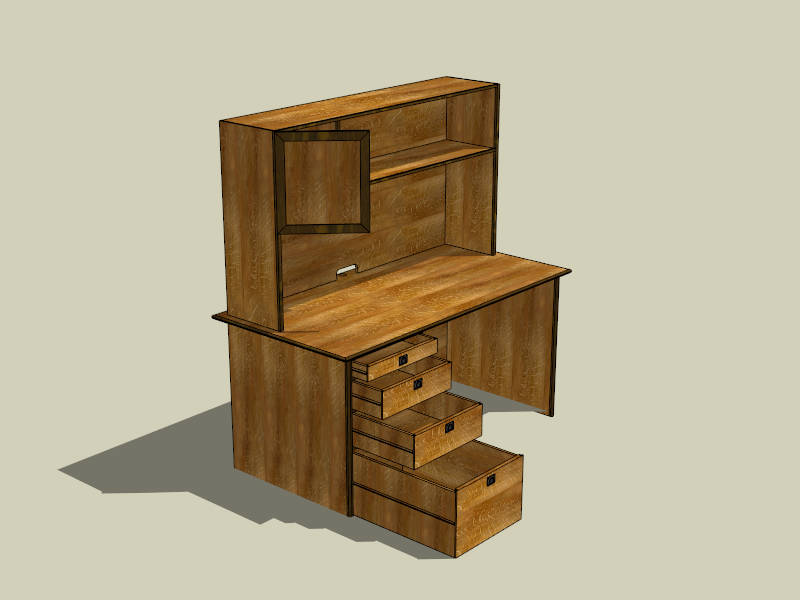 Wood Computer Desk with Hutch sketchup model preview - SketchupBox