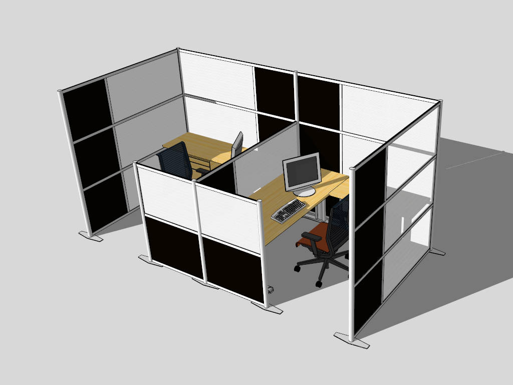 2 Person Cubicle Workstations sketchup model preview - SketchupBox