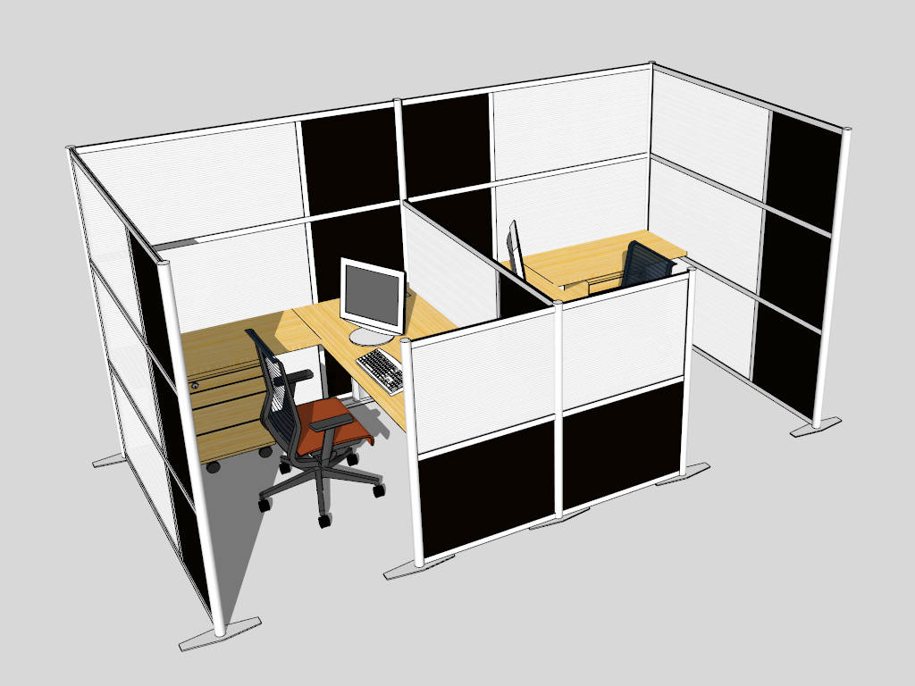2 Person Cubicle Workstations sketchup model preview - SketchupBox