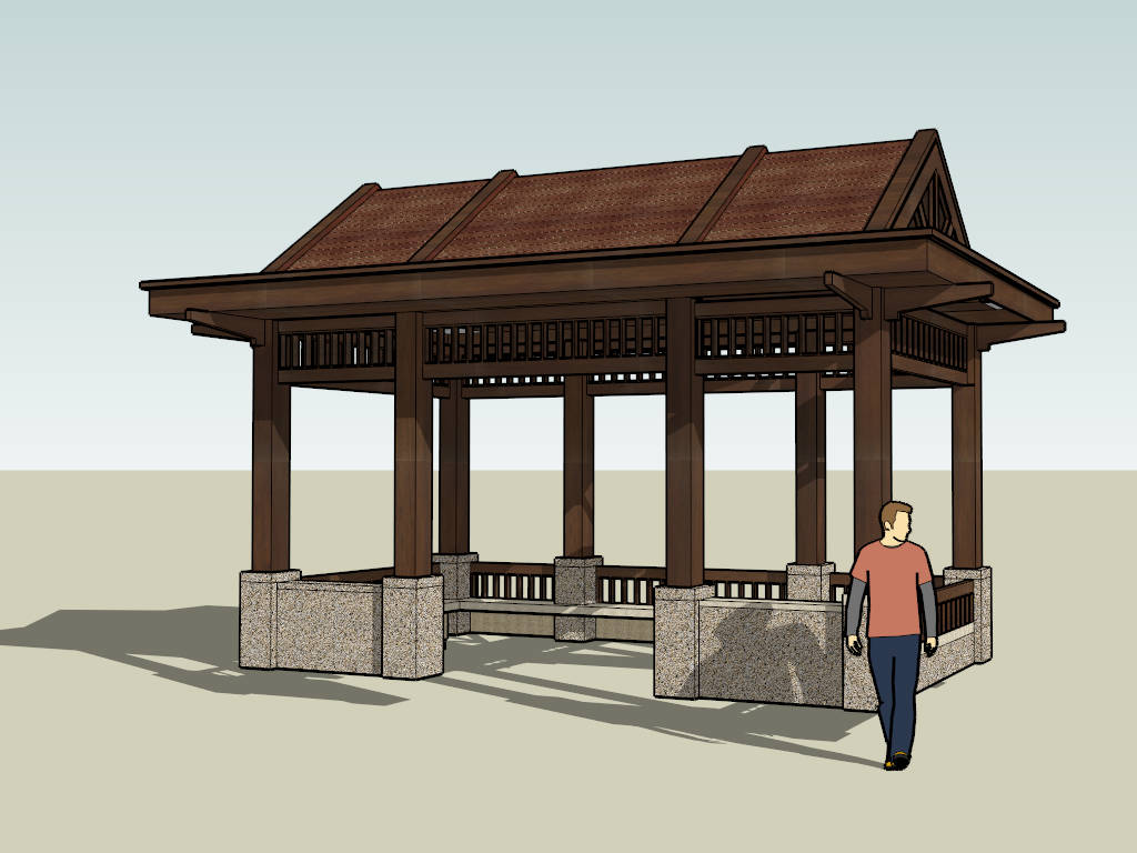 Rustic Wooden Pavilion sketchup model preview - SketchupBox