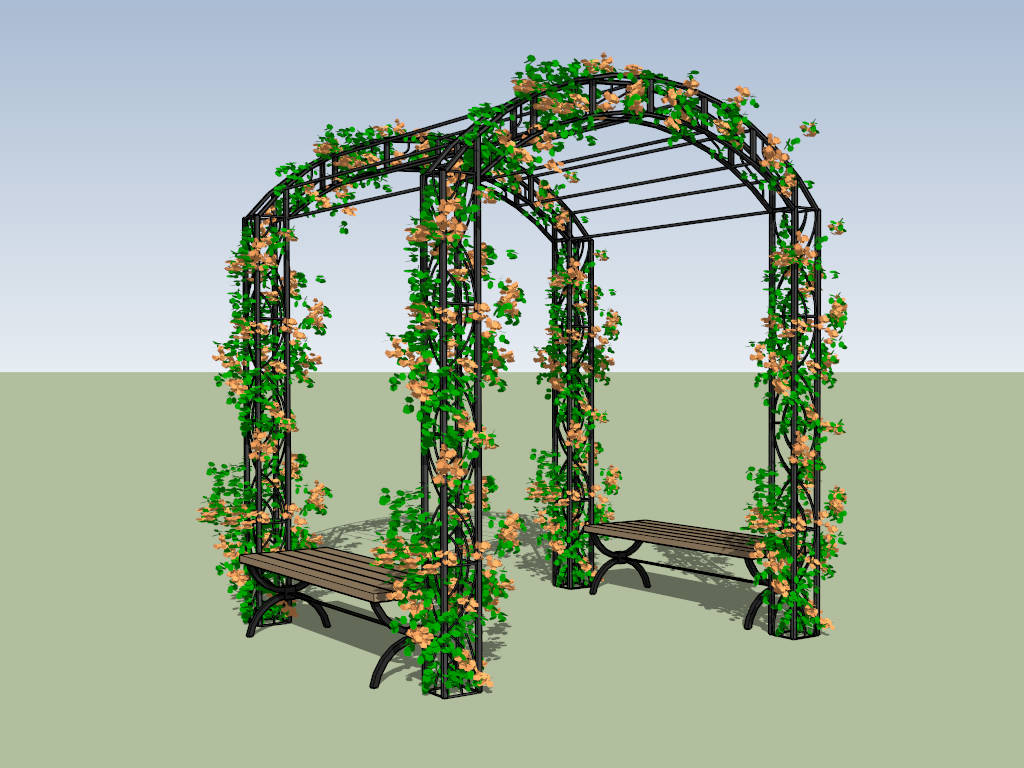 Garden Flower Arbor with Bench Seat sketchup model preview - SketchupBox