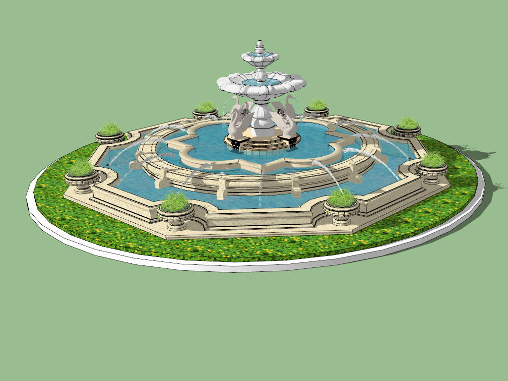 Large Fountain Water Feature sketchup model preview - SketchupBox