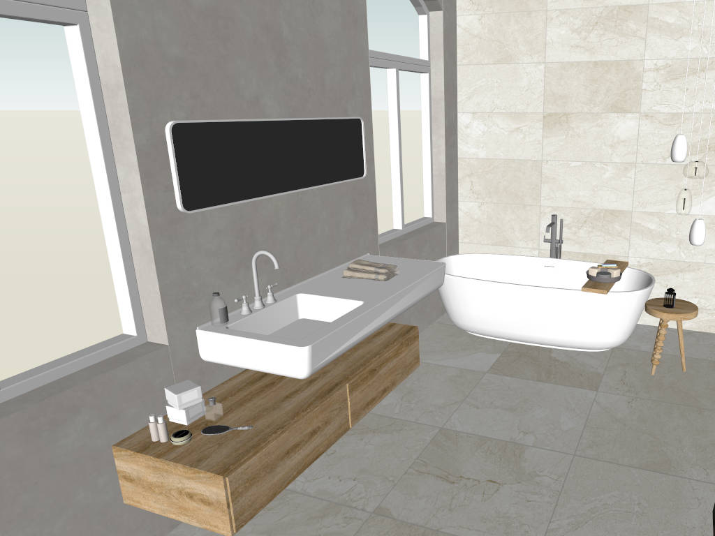 Narrow Bathroom Design sketchup model preview - SketchupBox
