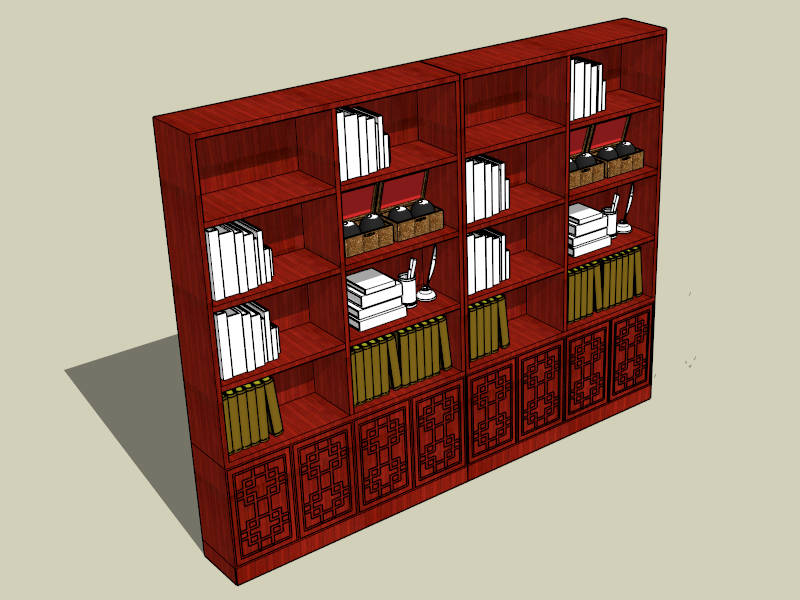 Antique Red Bookcase sketchup model preview - SketchupBox