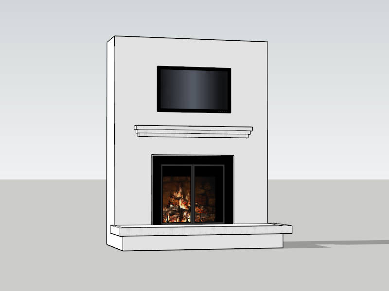 TV Wall with Fireplace sketchup model preview - SketchupBox