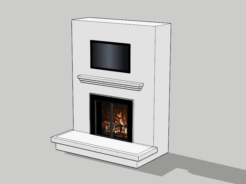 TV Wall with Fireplace sketchup model preview - SketchupBox