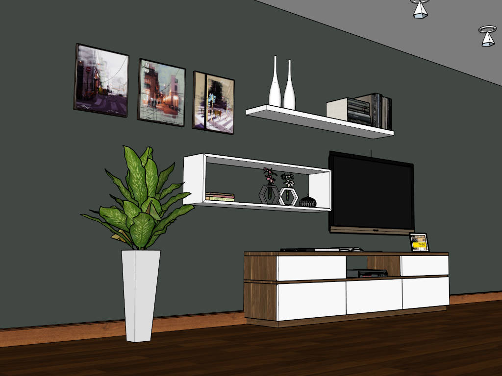 Modern TV Stand Wall Unit sketchup model preview - SketchupBox