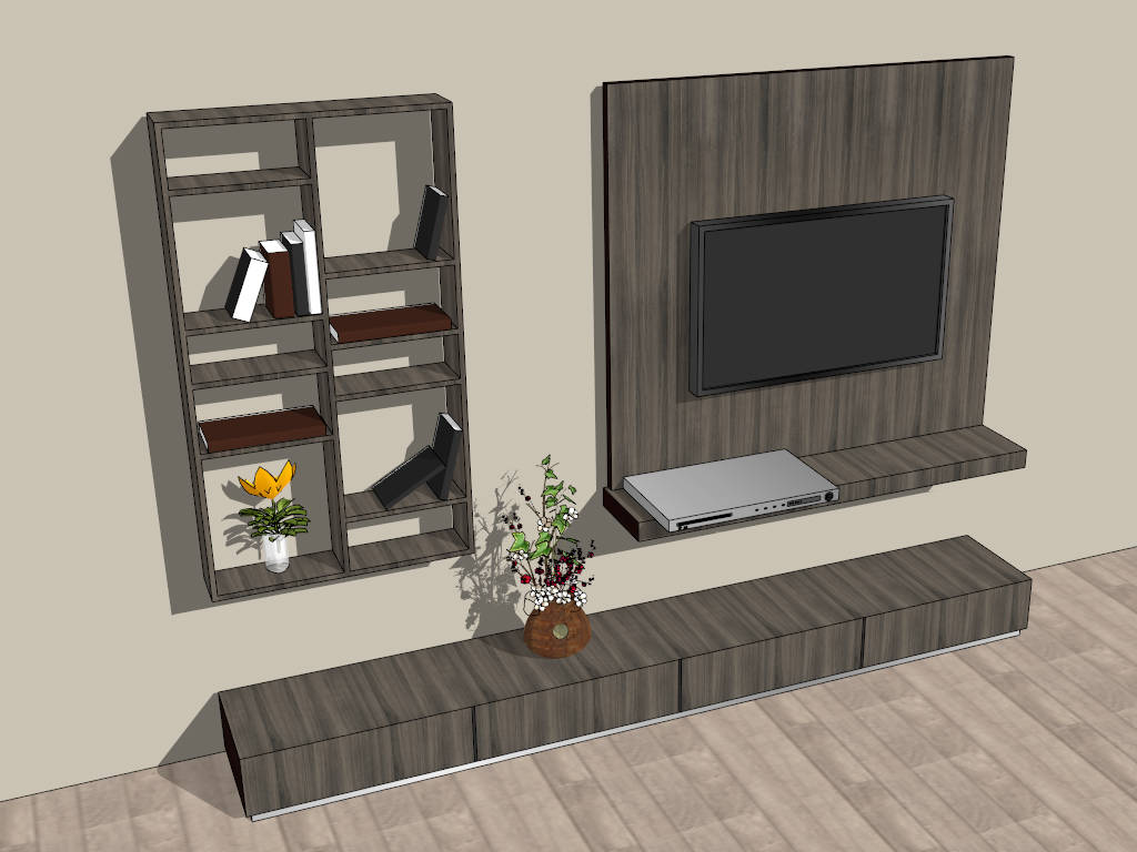 Tv Stand with Matching Bookshelf sketchup model preview - SketchupBox