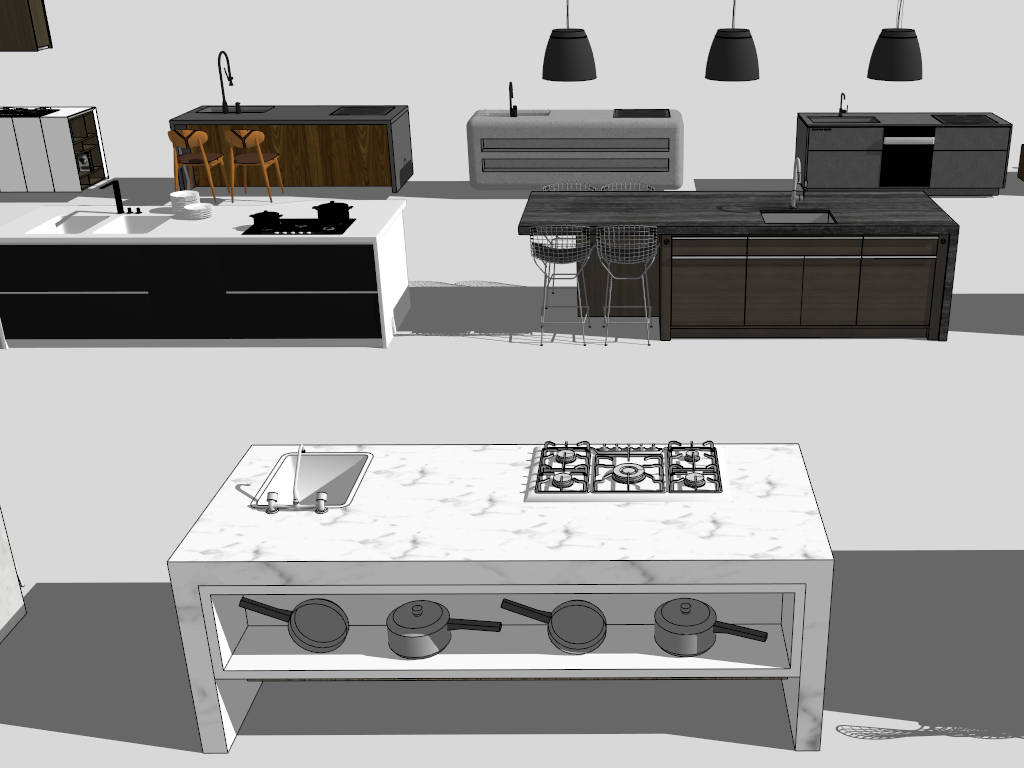 13 Kitchen Islands Bar with Seating Design sketchup model preview - SketchupBox