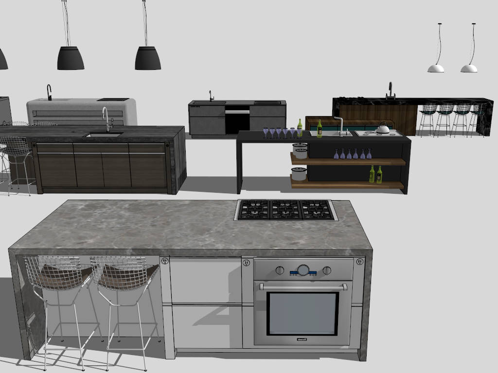 13 Kitchen Islands Bar with Seating Design sketchup model preview - SketchupBox