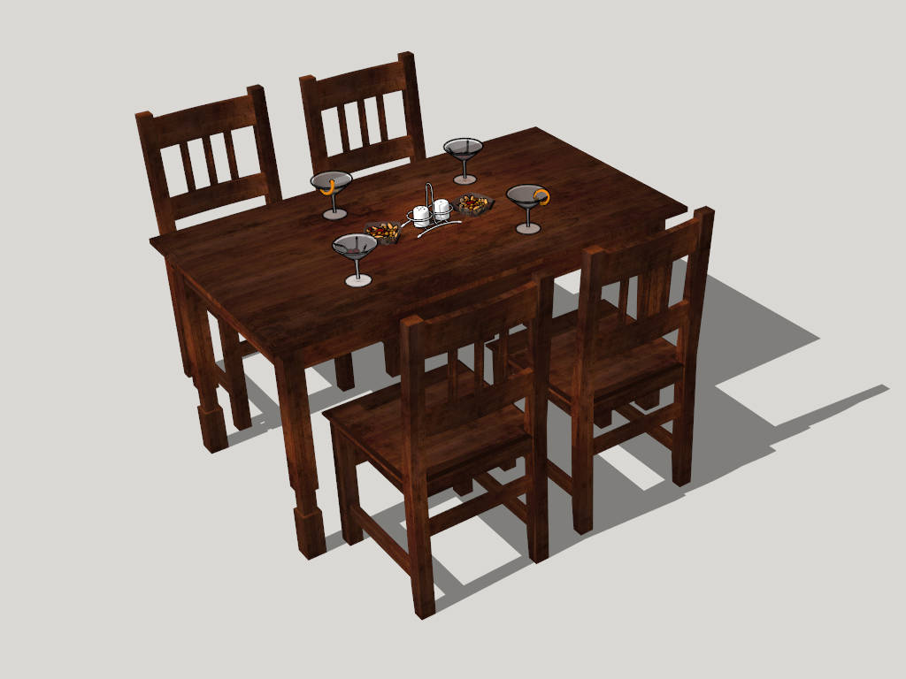 Rustic Wood Dining Room Set sketchup model preview - SketchupBox