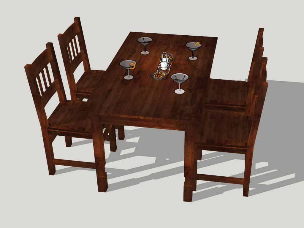 Rustic Wood Dining Room Set sketchup model preview - SketchupBox