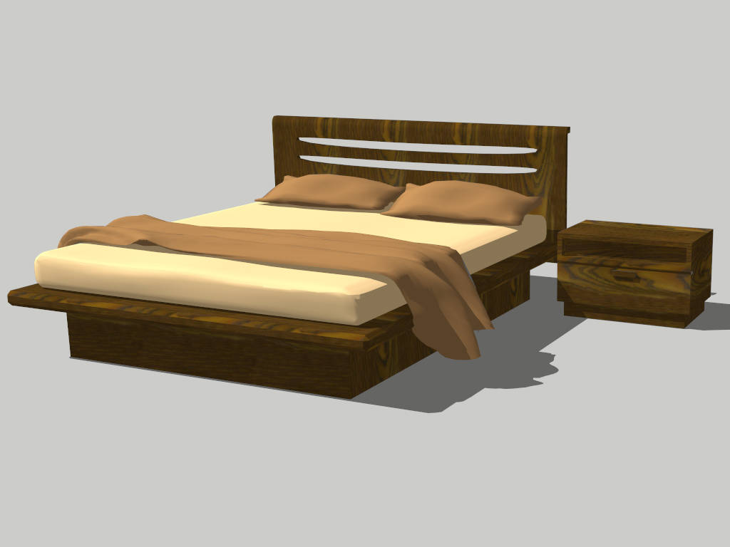 Rustic Wood Bed and Nightstand sketchup model preview - SketchupBox
