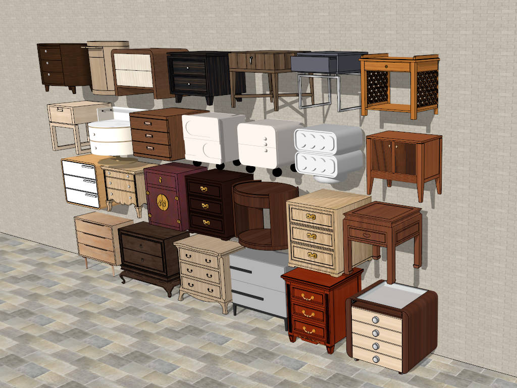 27 Nightstand Bedside Table Collection sketchup model preview - SketchupBox