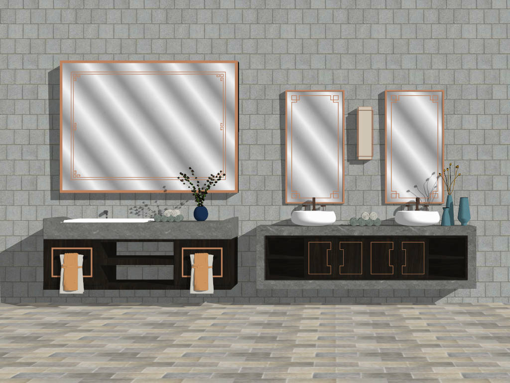 Chinese Style Bathroom Vanities sketchup model preview - SketchupBox