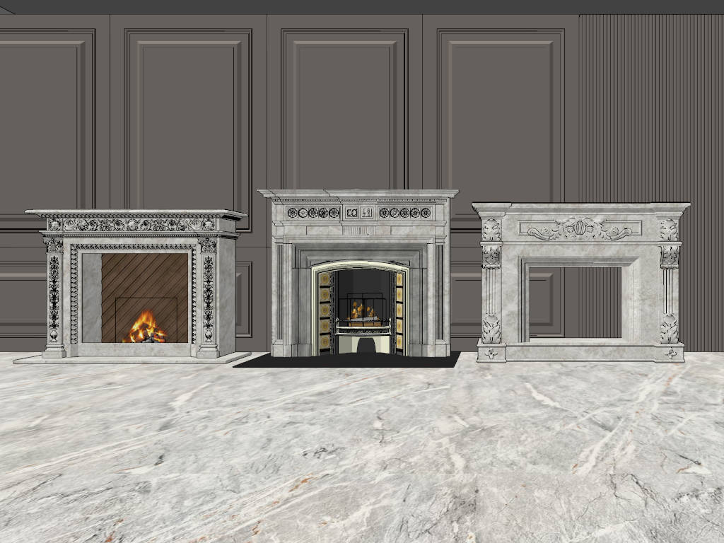 6 Fireplace Design Ideas sketchup model preview - SketchupBox