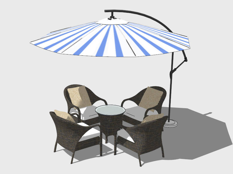 Rattan Garden Patio Set with Umbrella sketchup model preview - SketchupBox