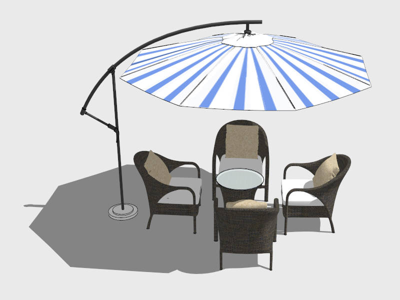 Rattan Garden Patio Set with Umbrella sketchup model preview - SketchupBox