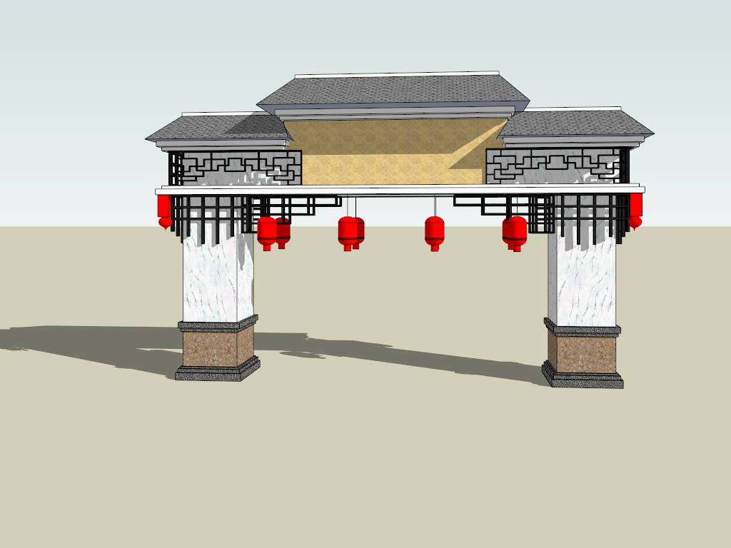 Modern Chinese Style Gate sketchup model preview - SketchupBox