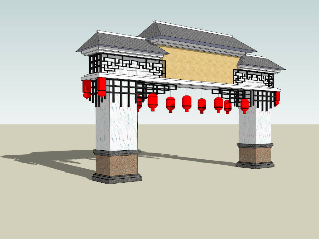 Modern Chinese Style Gate sketchup model preview - SketchupBox