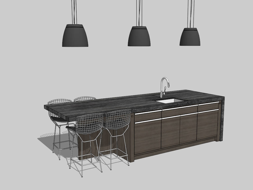 Modern Kitchen Island with Seating Idea sketchup model preview - SketchupBox