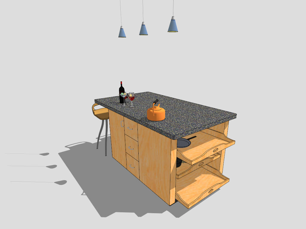 Freestanding Kitchen Island with Seating sketchup model preview - SketchupBox