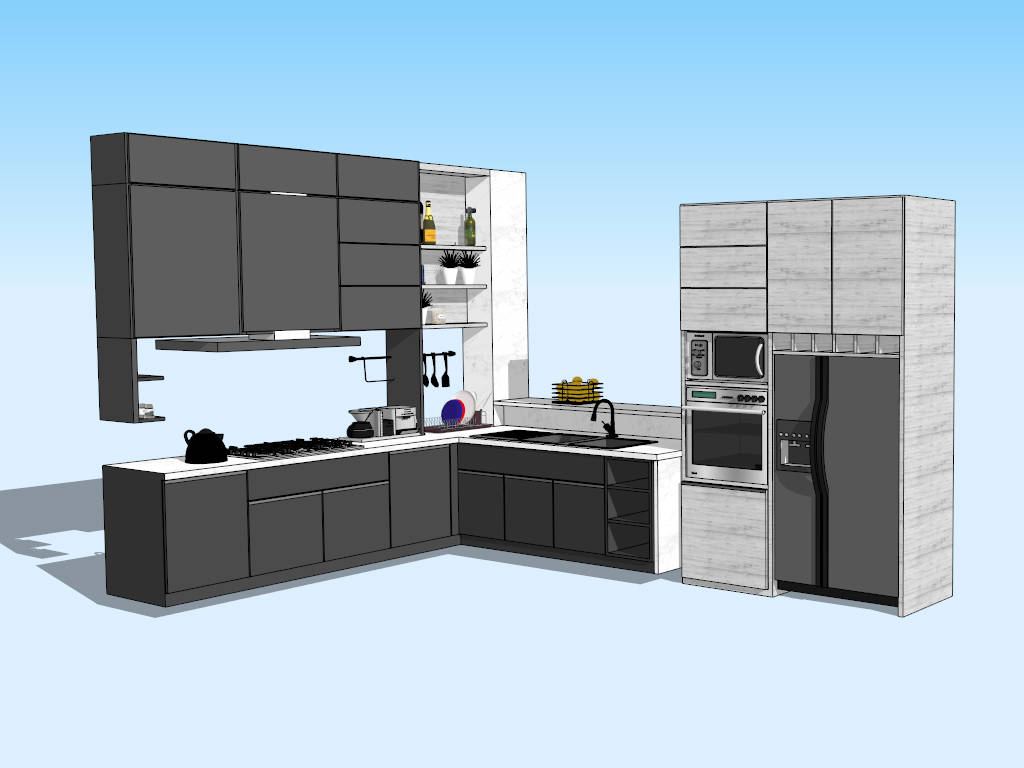 L-shaped Industrial Kitchen Idea sketchup model preview - SketchupBox