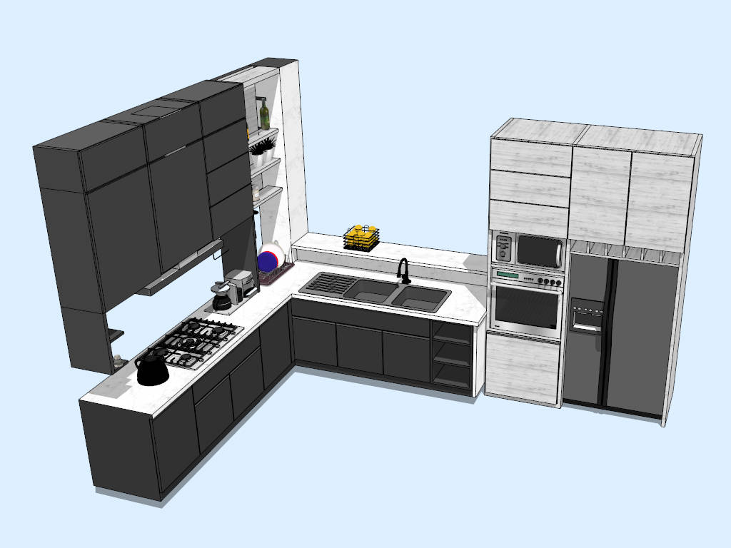 L-shaped Industrial Kitchen Idea sketchup model preview - SketchupBox