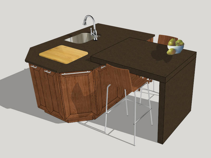 Kitchen Island with Breakfast Bar sketchup model preview - SketchupBox