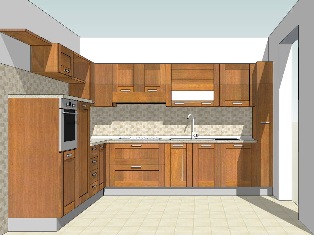 Retro L-Kitchen Design sketchup model preview - SketchupBox