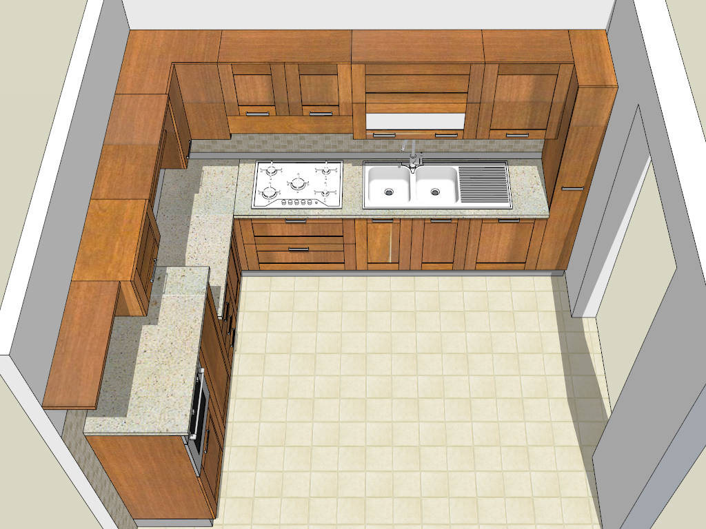 Retro L-Kitchen Design sketchup model preview - SketchupBox