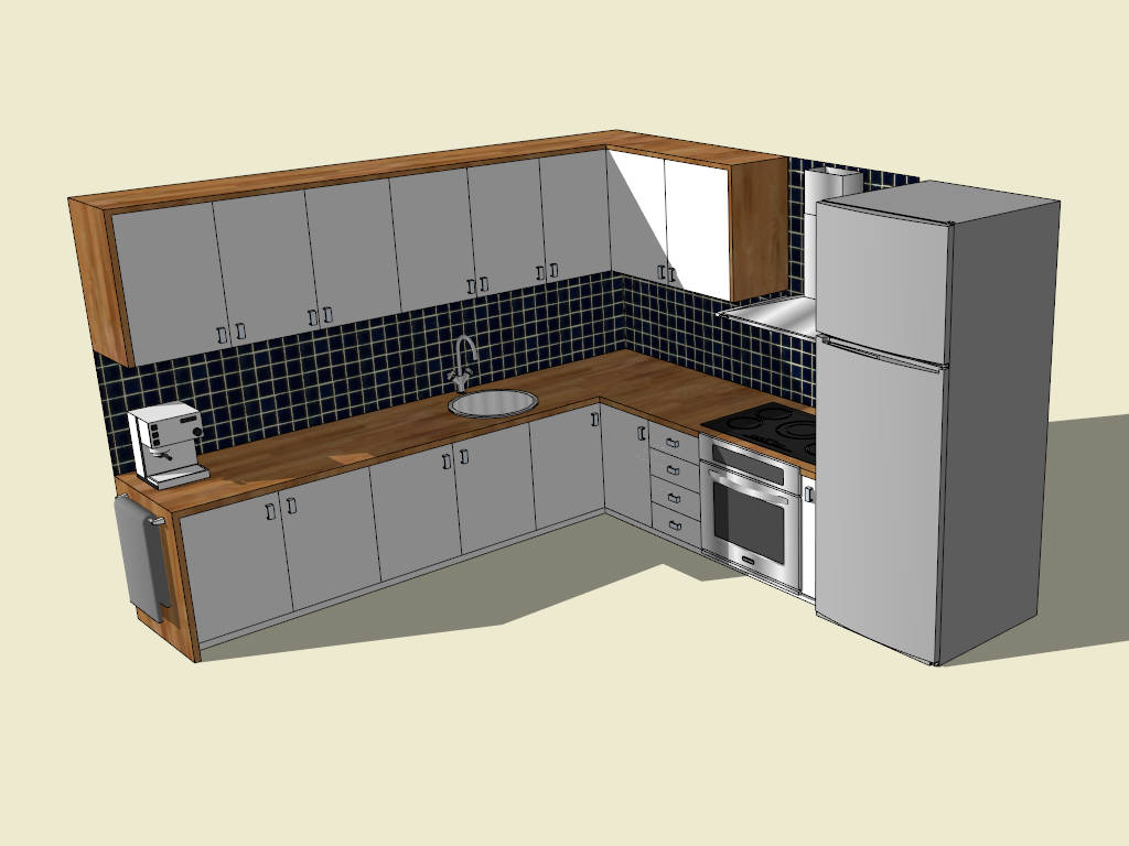 L-shaped Kitchen Design sketchup model preview - SketchupBox
