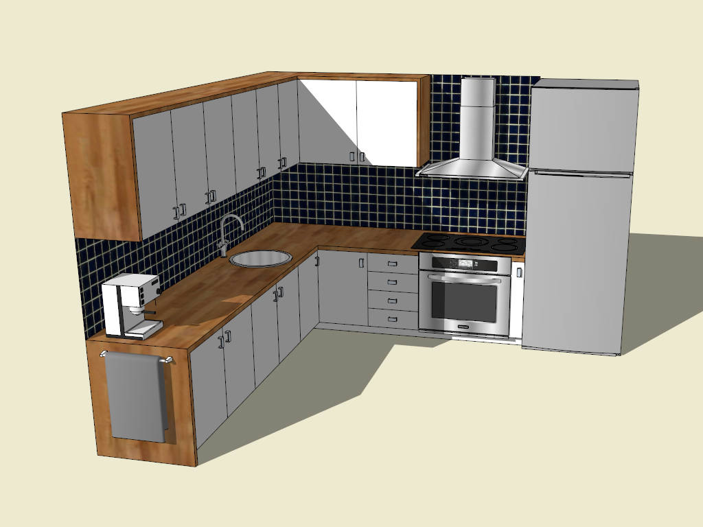 L-shaped Kitchen Design sketchup model preview - SketchupBox