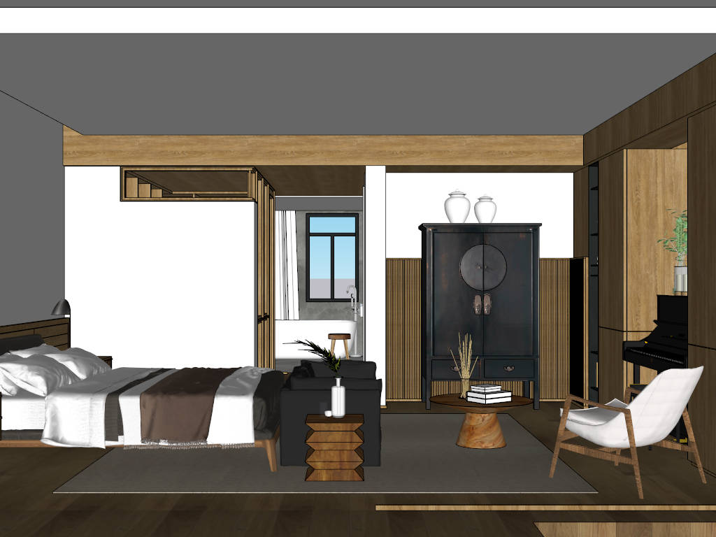 Master Bedroom with Bathroom Idea sketchup model preview - SketchupBox