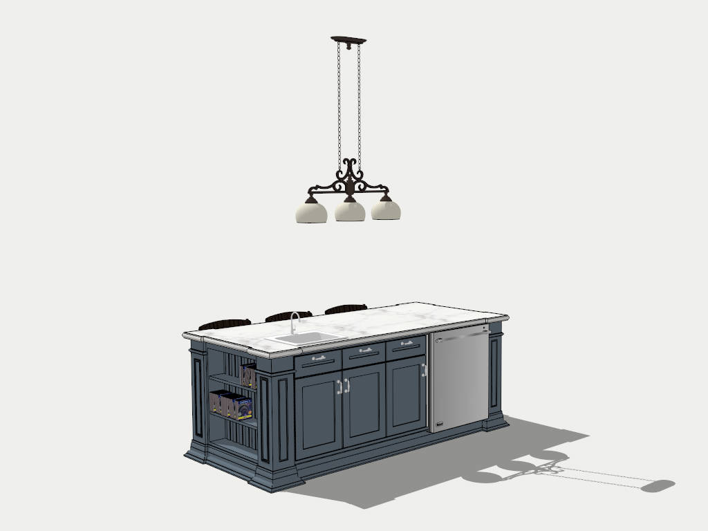 Primitive Kitchen Island with Seating sketchup model preview - SketchupBox