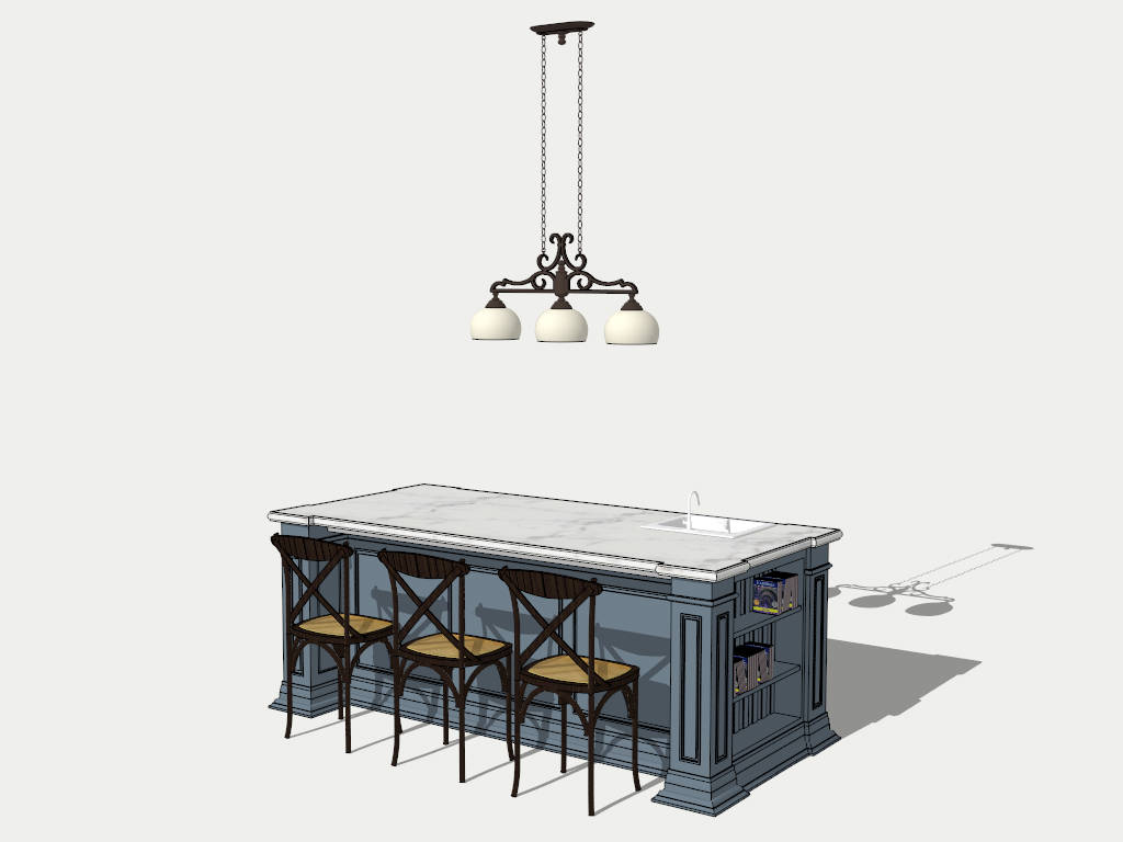 Primitive Kitchen Island with Seating sketchup model preview - SketchupBox