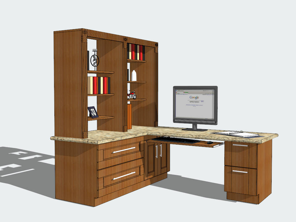 Home Office Desk with Shelves sketchup model preview - SketchupBox