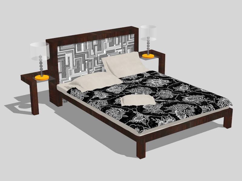 Bed with Nightstand and Lamps sketchup model preview - SketchupBox
